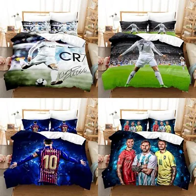 $41.99 • Buy 3D Football Soccer Stars Ronaldo Messi Duvet Cover Bedding Set Pillowcase Queen