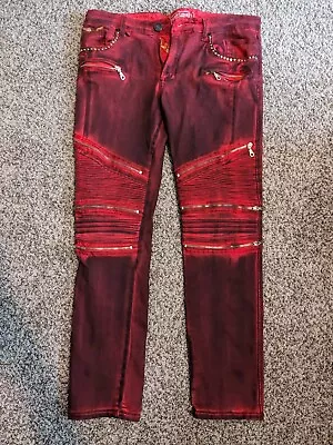 Robin's Jeans Mens Red Bling Biker Motorcycle Stretch Red Black Denim 34 • $30