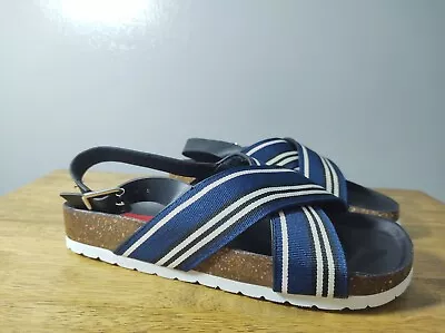 Womens London Rebel Sandals Shoes Flat UK 4 Navy White Stripe New Summer Holiday • £8.95