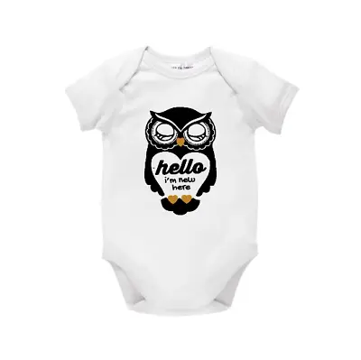 Hello I'm New Here Baby Bodysuit Newborn Gift Unisex Baby Shower Gift Owl • $29.95