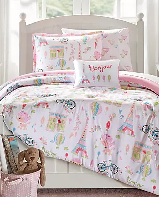 Mi Zone Kids Bonjour Paris 6.-pc Complete Bed And Sheet Set PINK Twin Size Girls • $39.95