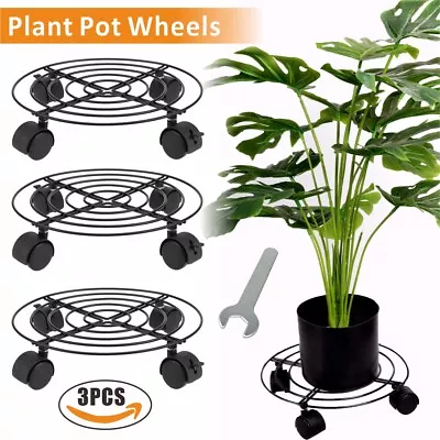 Heavy Duty Metal Plant Pot Caddy- Plant Pot Wheels / Mover / Trolley- 3pcs • £11.99