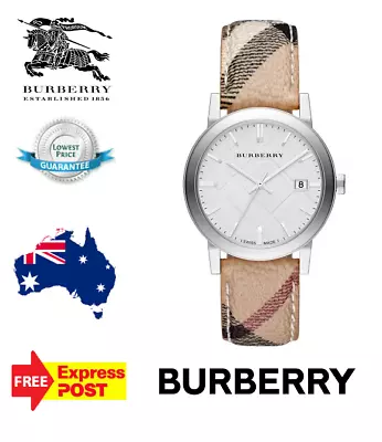 New Burberry 'the City' Bu9025 Silver/tan Leather Check Mens Womens Unisex Watch • $208.76