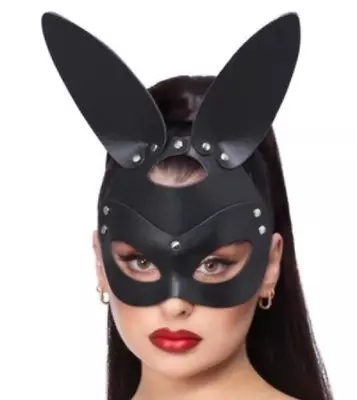 Fever Black Mock Leather Rabbit Mask Sexy Furry Dominatrix Halloween Accessory • $24.88