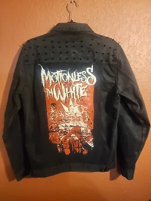 Motionless In White Spiked Custom Black Denim Trucker Jacket Mens Large Gothic   • $66