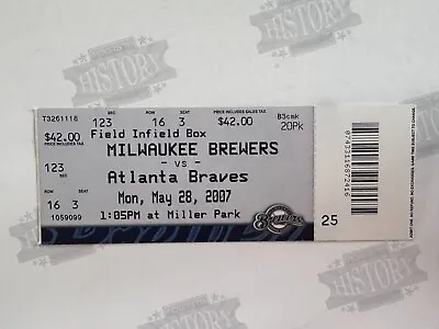 2007 Atlanta Braves Milwaukee Brewers Ticket 5/28/07 Andruw Jones Home Run 350 • $10