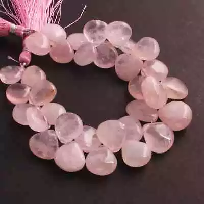 1 Strand Rose Quartz Briolette Heart Shape Smooth Beads 8 Inches 10mm Gemstone • $8.63