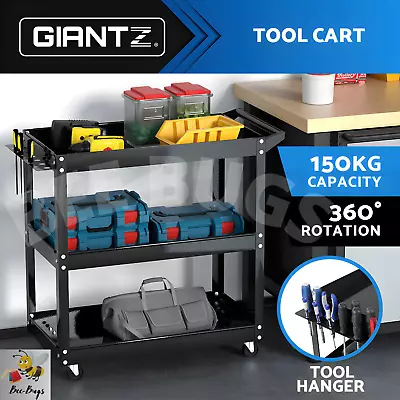 Giantz  3-Tier Tool Cart Trolley Toolbox Workshop Garage Storage Organizer Black • $62.89