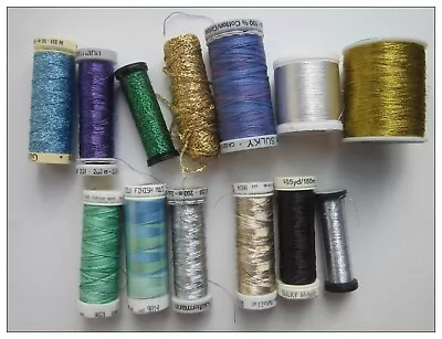 Multi-colour And Metallic Sewing Yarns. 13 Spools. • £8.50