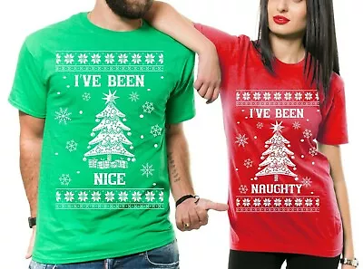 Adult Christmas Shirt Matching Couple Christmas Shirts Naughty Nice Ugly Sweater • $41.99
