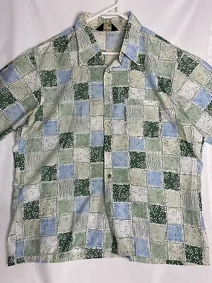 $25.61 • Buy Vintage JC Penny Button Up Shirt Mens Tapered XLarge Green Blue Party Hawaiian