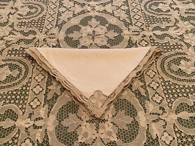 $799.99 • Buy Antique Lace Crochet Tablecloth Floral Design 60  X 90  + 9 Square 15  Napkins