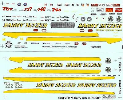 Slixx 1174 Barry Setzer Camaro/Vega P/S-Bruce Walker Drag Decal • $14.50