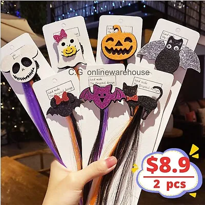 $8.90 • Buy 2 X Halloween Girl Hair Decor Pumpkin Bat Ghost Skeleton Hair Bun 2021