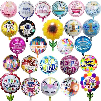 Large 18  Happy Birthday Round Foil Balloons Helium Air Theme Party Decor Balons • £1.99