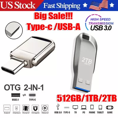 1TB 2TB Type C/USB-A USB 3.0 Flash Drive Thumb Drive Memory Stick For PC Laptop • $9.89