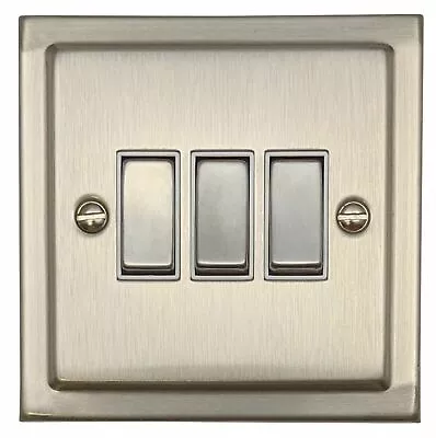 G&H TSN203 Trimline Plate Satin Nickel 3 Gang 1 Or 2 Way Rocker Light Switch • £21.25