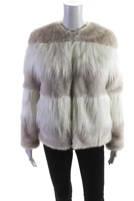 Zara Woman Womens Color Block Faux Fur Hook & Eye Coat Ivory Beige Size Small • $42.69