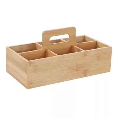 $33.95 • Buy Cutlery Utensil Caddy With 6 Compartments Holder Brown Handle Wood Bamboo Carry