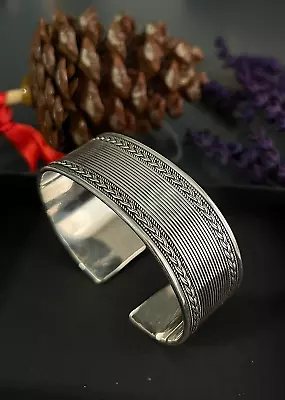 925 Sterling Silver Men's Handmade Elegant Thick Adjustable Cuff Bracelet • $119.99