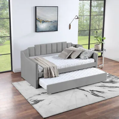 Twin Size Daybed With Trundle Upholstered Tufted Sofa Bed Guest Bed Platform Bed • $509.99