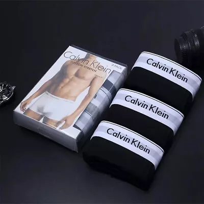 3PCS CALVIN KLEIN BOXERS MENS BLACK/WHITE/GREY COTTON STRETCH TRUNK Boxers UK • £13.99