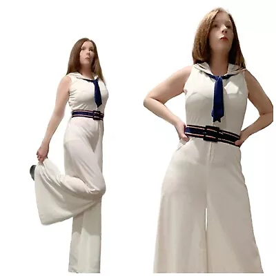 SM Vtg 60s 70s RWB Teena Paige Sailor Girl Palazzo Wide Leg Bell Bottom Jumpsuit • $88