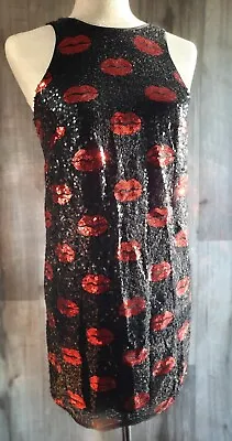 NWT Aidan MATTOX Lips 💋 Sequin Dress US Sz 4 Red & Black VALENTINES 💝  • $18.99