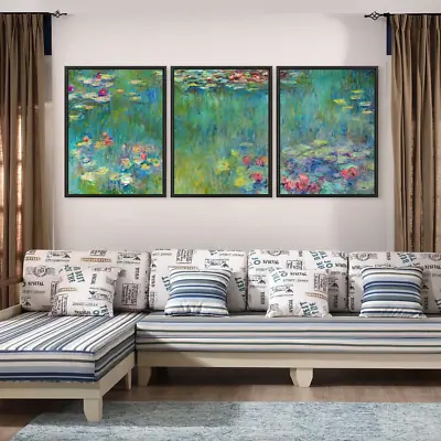 Claude Monet Water Lilies Green Lily Pond Set Triptych Poster Canvas A0 A1 A2 A3 • £19