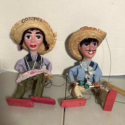 2 Vintage String Puppet Marionette Mexican Folk Art Senorita 12” Man Puppet￼ • $52.97