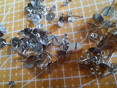 100pcs Joblot  Blank Stud Earrings Silver ColorBase DIY Jewelry Crafting • £3.99