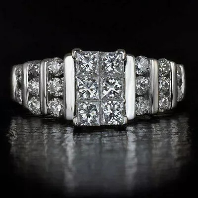 14K White Gold Antique Vintage Art Deco Engagement Ring 2.3 Ct Cubic Zirconia • $296.39