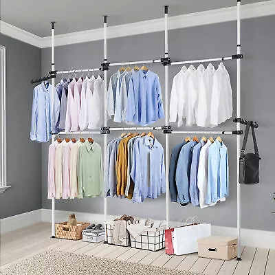 Telescopic Wardrobe Organiser Hanging Rail Clothes Rack Adjustable Storage UK • £22.99