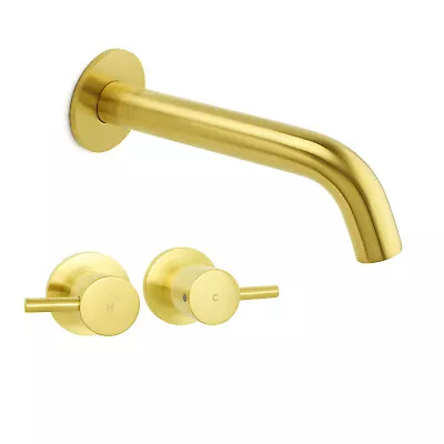Brushed Gold Stainless Steel Round Brass Taps Bath Tub Curve Spout Water Outlet  • $192