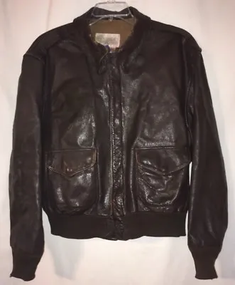 Vintage US Wings Brown Goatskin Leather A2 Bomber Jacket 48 Fits Large USA • $166.46