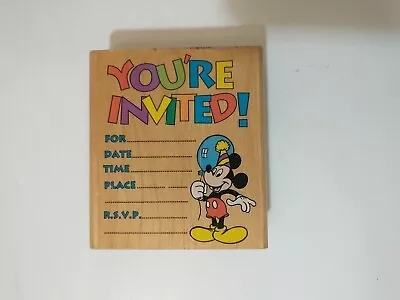 Mickey Mouse Party Invitation RSVP Rubber Stamp Wood Mount 3.5  X 3.25  Stampede • $5.39