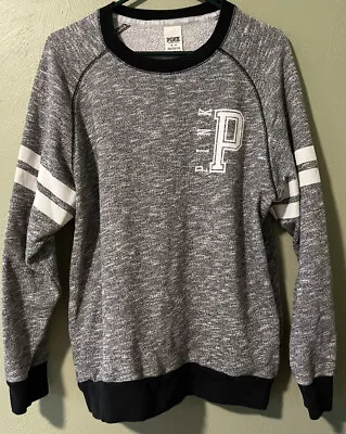 Victoria Secret Pink Medium Gray And Black Oversized Knit Pullover Sweater • $10.99