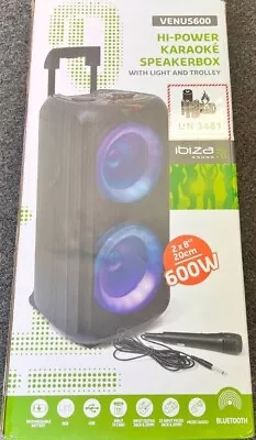 Ibiza VENUS600 600w Karaoke Party Box With LED Bluetooth Microphone Rechargeable • £80