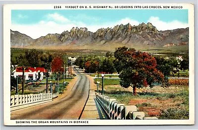 Las Cruces New Mexico~Viaduct On US Hwy 80 & Organ Mts~Vintage Linen Postcard • $3.49