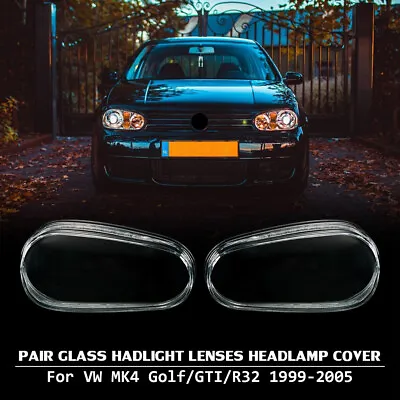 $65.46 • Buy Pair For 1999-2005 Vw Mk4 Golf R32 Replacement Glass Headlight Lens Cover Lh+rh