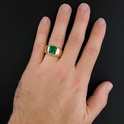 2Ct Emerald-Cut Lab-Created Green Emerald Men's Ring 14K Yellow Gold Plated • $249.99