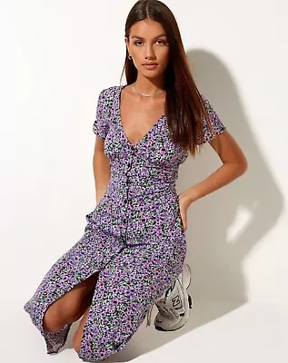 MOTEL ROCKS Dress Womens Size Medium Floral Ditsy Print Button Midi Slip NEW • $44.97