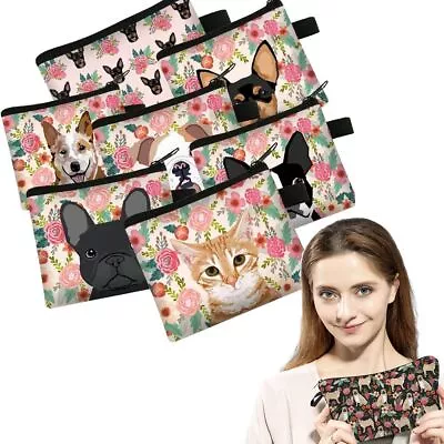 Mini Coin Purse Cat Dog With Flower Painting Women's Cosmetic Bag  Card • £4.08