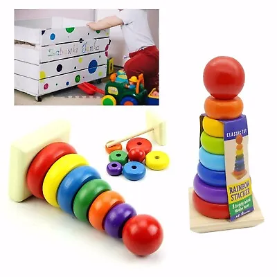 Wooden Rainbow Stacking Rings - Educational Baby And Toddler Toys • £11.99