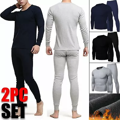 Mens Winter Fleece Lined 100% Cotton Thermal Long Johns Top Bottom Underwear Set • $13.99