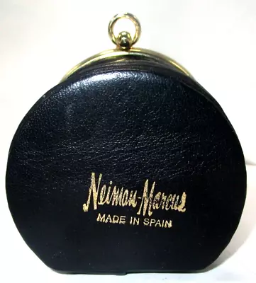 MINT Vintage Neiman-Marcus Black Leather Expandable Coin Change Purse • $19.35