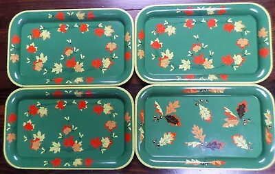 Lot Of 4 Vintage Metal TV Serving Lap Trays Mid-Century Green/Fall Autumn Leaves • $21.95