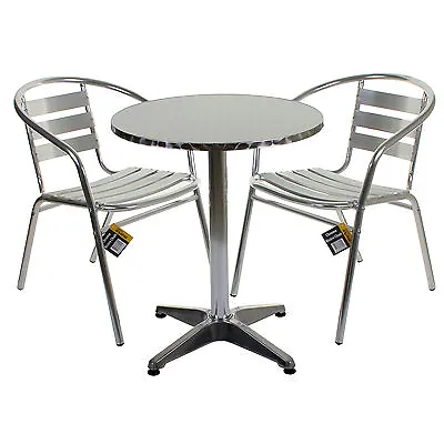 Aluminium Lightweight Chrome Bistro Sets Round Square Tables Stacking Chairs • £34.99