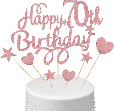Boao 70th Birthday Cake Topper Set Happy 70th Birthday Cake Topper With Heart • £7.66