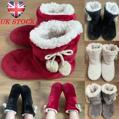 £3.99 • Buy Ladies Womens Warm Bootie Pom Pom Bootee Winter Ankle Boots Slippers Size 3-8